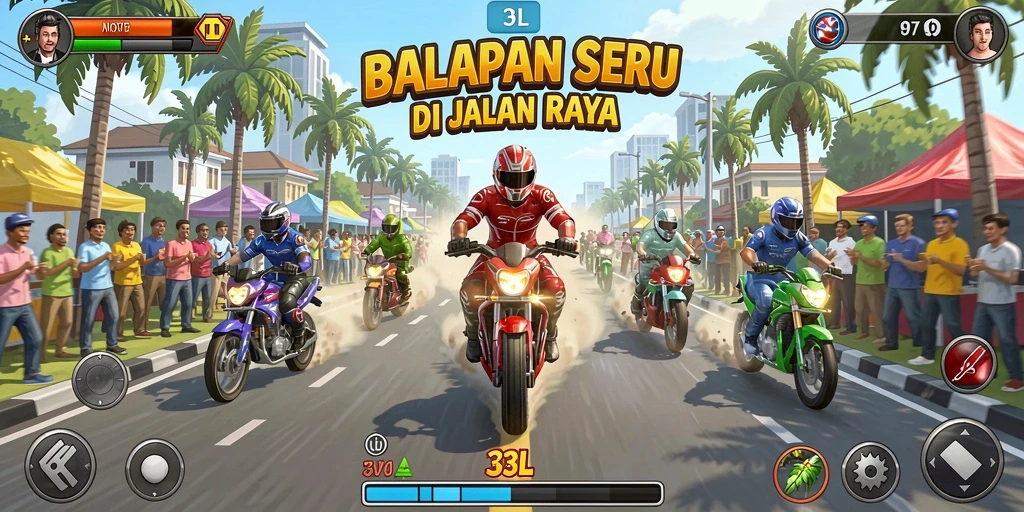 Tampilan gameplay 33L yang memukau saat balapan.