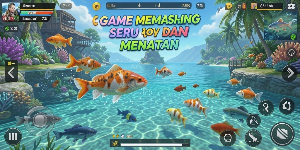 Tampilan gameplay 73K yang menakjubkan saat memancing di danau.