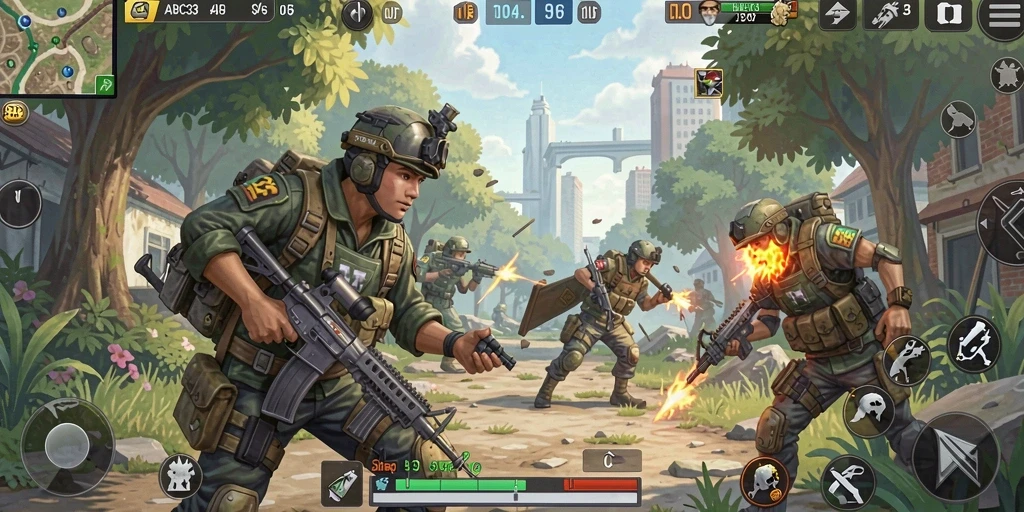Tangkapan layar menampilkan pertempuran strategis di ABC33.