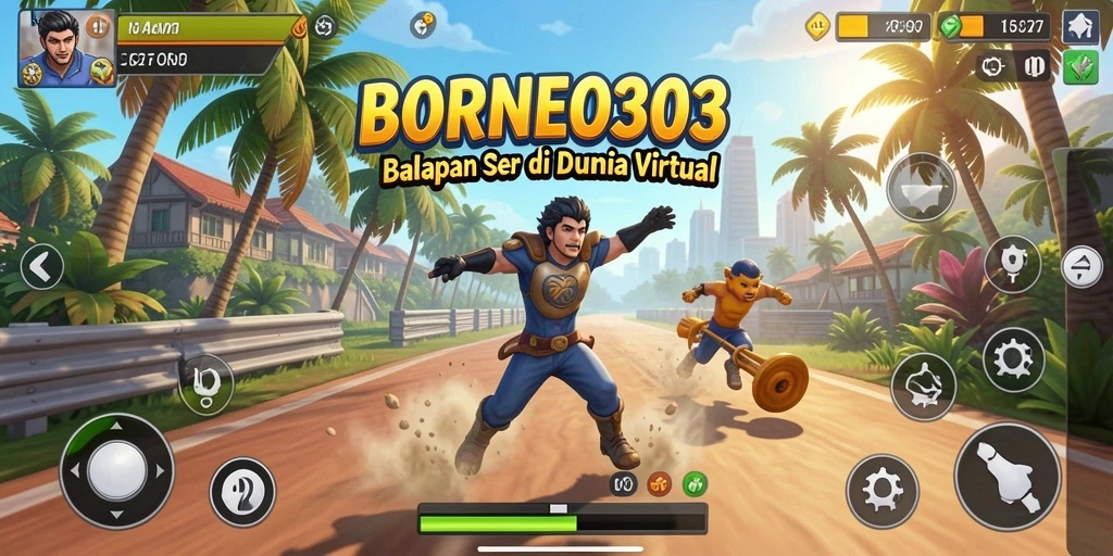 Screenshot gameplay <strong>BORNEO303</strong> menampilkan aksi balapan yang mendebarkan.