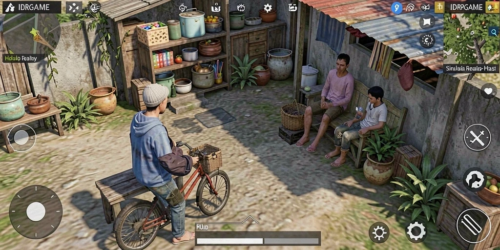 Tangkapan layar dari gameplay IDRGAME yang menampilkan simulasi hidup sehari-hari.