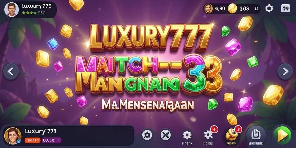 Tampilan gameplay LUXURY777 dengan objek Match-3 yang berwarna-warni.