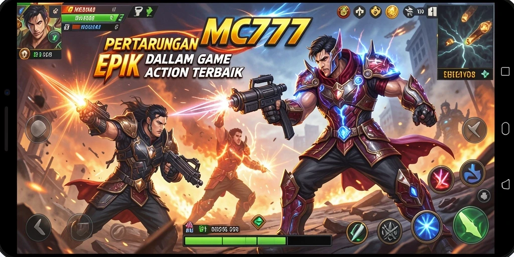 Screenshot gameplay MC777 menampilkan aksi pertarungan yang dinamis dan mendebarkan.