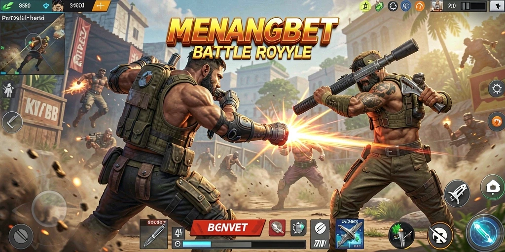 Tangkapan layar permainan MENANGBET yang menunjukkan aksi Battle Royale yang mendebarkan.