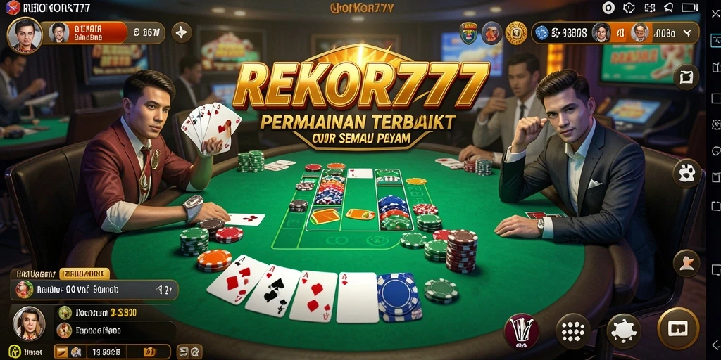 Tampilan gameplay seru dari REKOR777 yang penuh aksi poker.