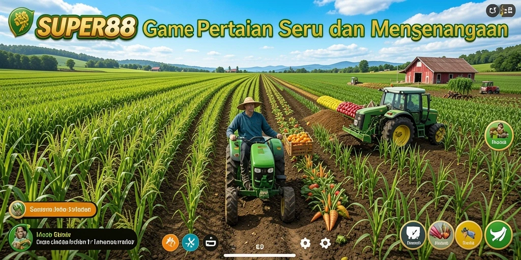 Tampilan gameplay <strong>SUPER88</strong> dengan petani menanam tanaman.
