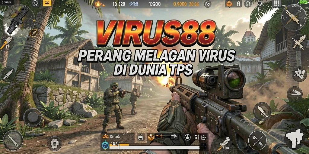 Screenshot gameplay VIRUS88 menunjukkan pertempuran seru melawan virus.